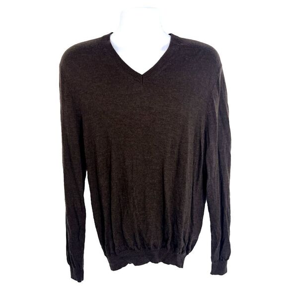 Joseph Abboud Extra Fine Merino Wool V Neck Sweater Size XL Brown Classy - Picture 10 of 10